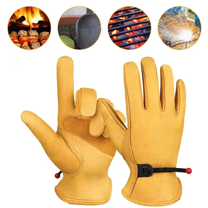 Gardening Tools Gloves - ถุงมือหนังสำหรับผู้ชาย ถุงมือทำงาน หนังวัวนุ่ม สำหรับคนขับรถ ล่าสัตว์ ขับรถ