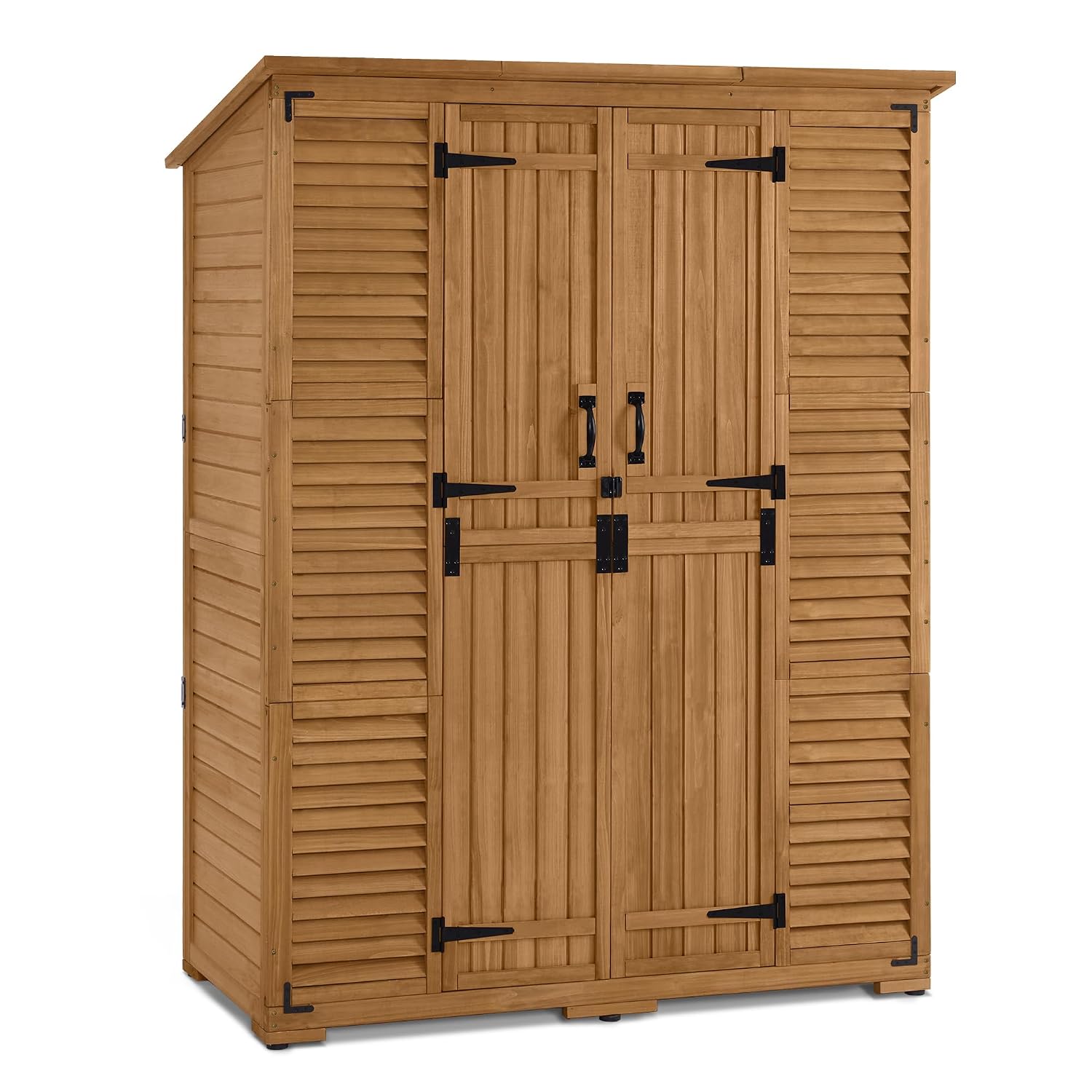 Gardening Tools Storage - ตู้เก็บของกลางแจ้งพร้อมชั้นวาง, โรงเก็บของไม้, ที่จัดเก็บอุปกรณ์ทำสวน, ทนทานต่อสภาพอากาศ, ผิวสัมผัสธรรมชาติ, ปรับแต่งได้