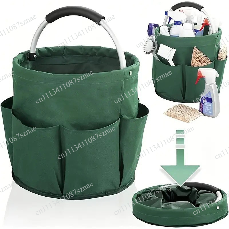 Gardening Tools Basket - ตะกร้าพับได้สำหรับปิกนิกและอุปกรณ์ทำสวน, ตะกร้าแบบพกพาสำหรับใช้งานกลางแจ้งพร้อมถุงเก็บของสำหรับการเดินทางและการจัดระเบียบสวน