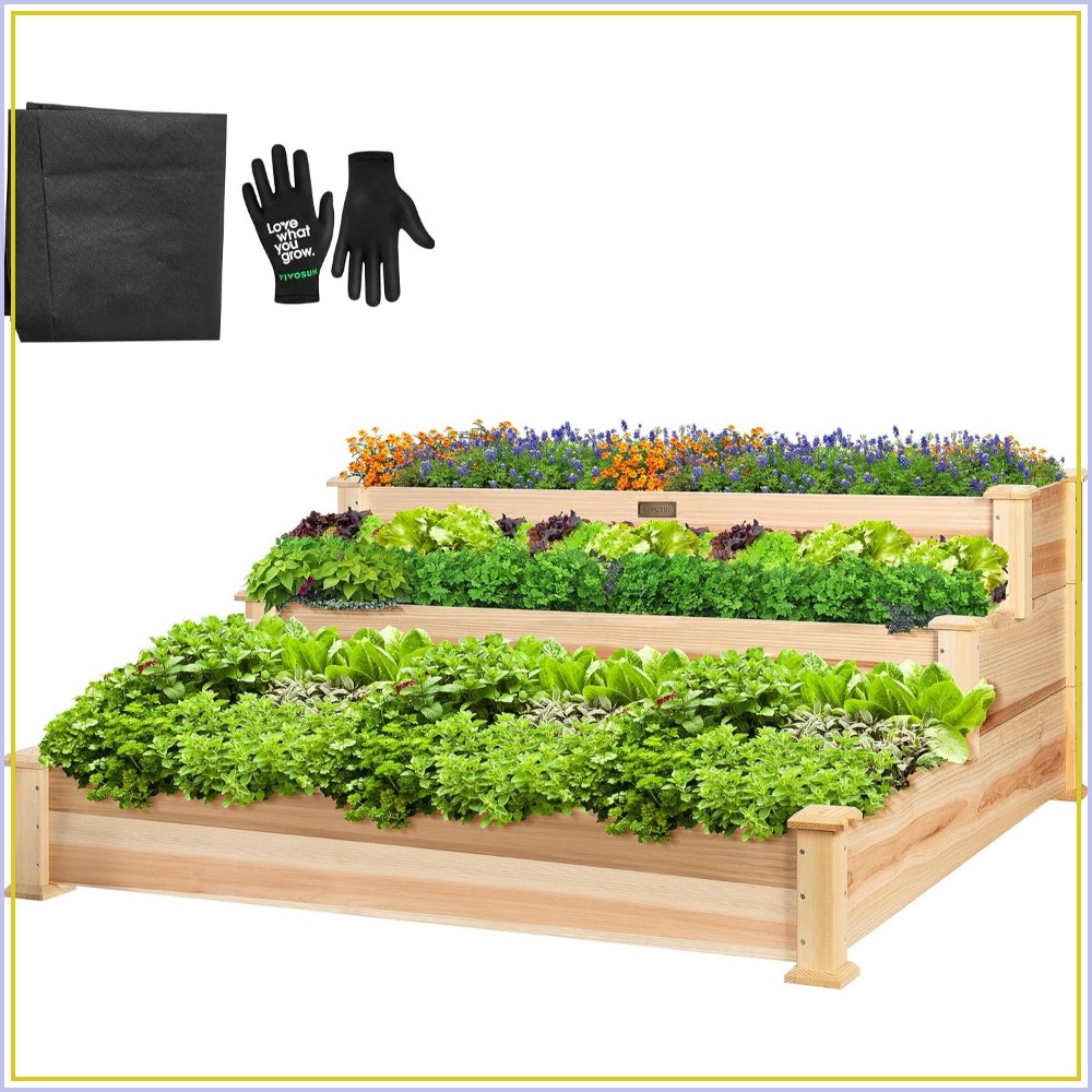 Gardening Tools Images - ชุดแปลงปลูกต้นไม้ยกพื้น 3 ชั้น สำหรับกลางแจ้ง ทำจากไม้ ขนาด