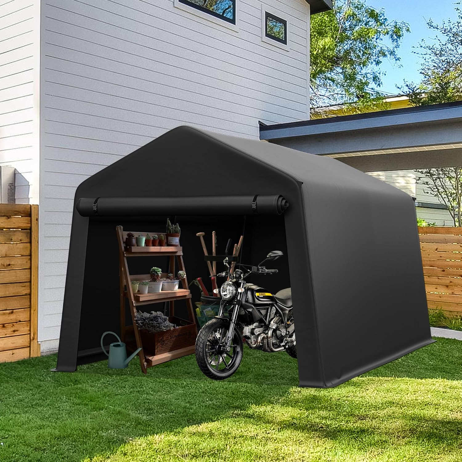 Gardening Tools Storage - โรงเก็บของกลางแจ้งแบบพกพา ขนาด 8x14 ฟุต กันน้ำ สำหรับเก็บอุปกรณ์ทำสวน