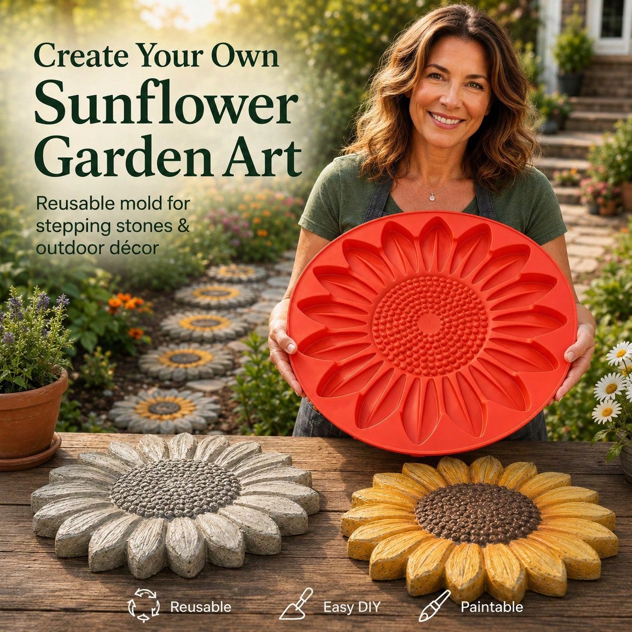 Gardening Tools Gift Ideas - แม่พิมพ์ปูพื้นลายดอกทานตะวัน 1 ชิ้น ใช้ซ้ำได้ สำหรับสวน ลานบ้าน